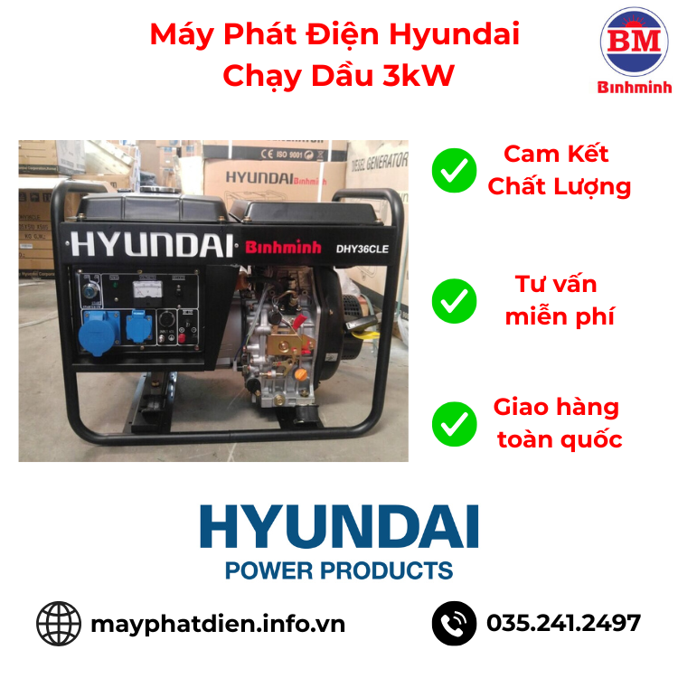 Máy Phát Điện Hyundai Dhy36cle Chạy Dầu 3kw Máy Phát Điện Hyundai Dhy36cle Chạy Dầu 3kw