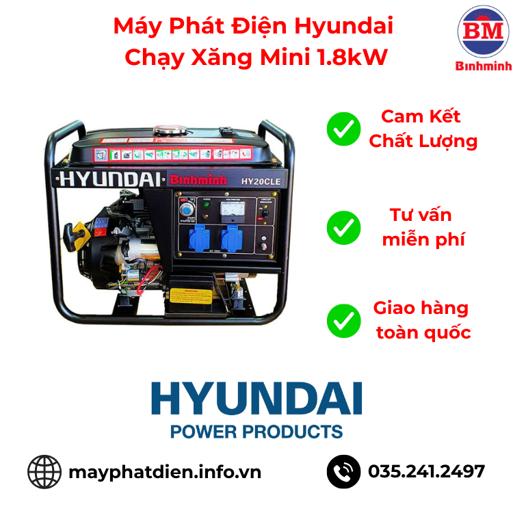 Máy Phát Điện Hyundai Hy20cle Chạy Xăng Mini 1.8kw Máy Phát Điện Hyundai Hy20cle Chạy Xăng Mini 1.8kw