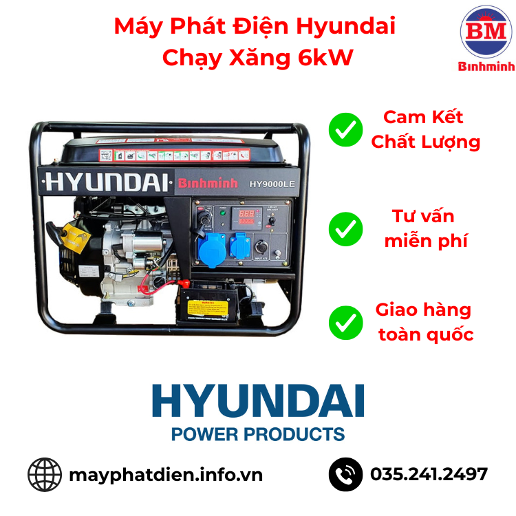 Máy Phát Điện Hyundai Hy9000le Chạy Xăng 6kw Máy Phát Điện Hyundai Hy9000le Chạy Xăng 6kw