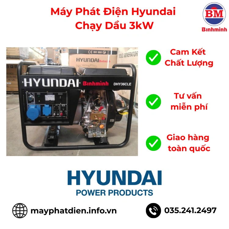 Máy Phát Điện Hyundai Dhy36cle Chạy Dầu 3kw