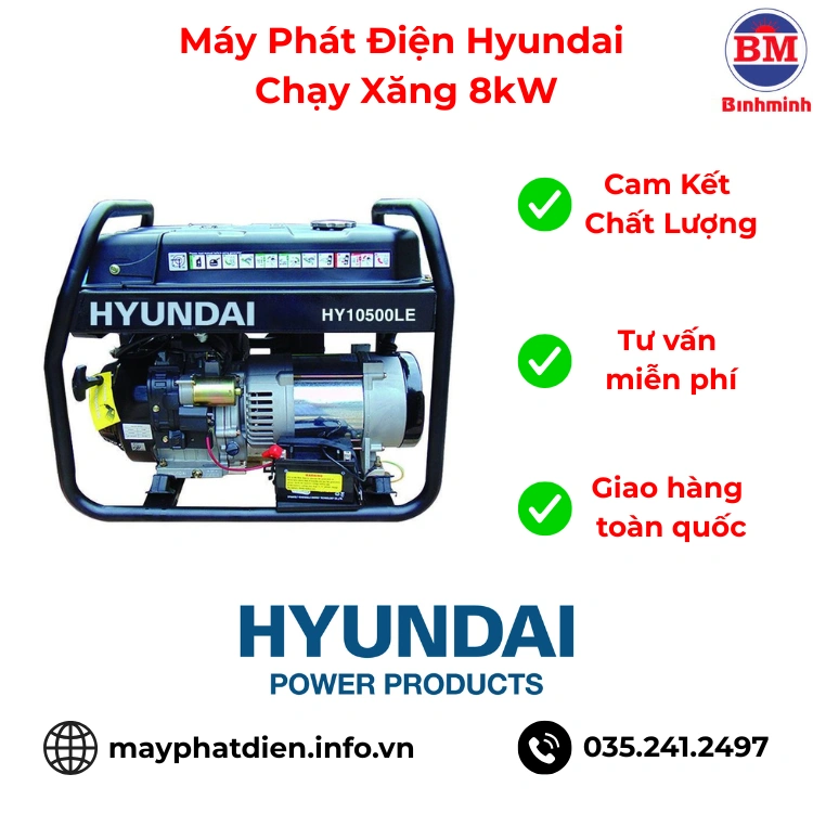 Máy Phát Điện Hyundai Hy10500le Chạy Xăng 8kw