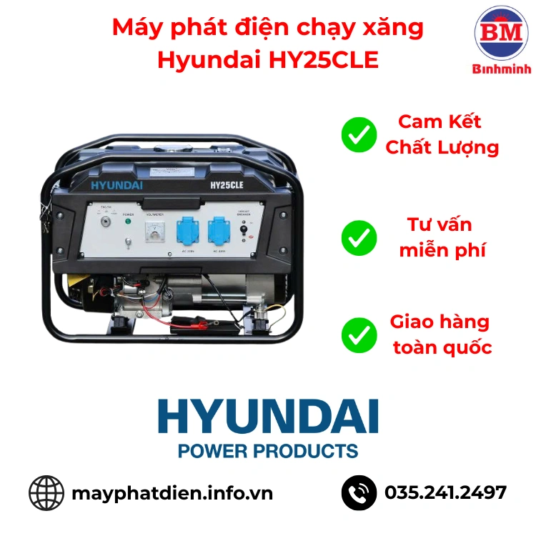 Máy Phát Điện Hy25cle 2.1kva Nhỏ Gọn Hyundai 2026