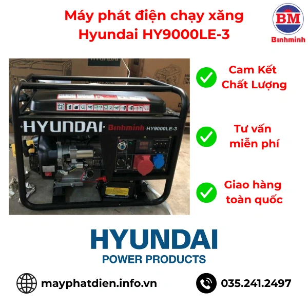 Máy Phát điện Chạy Xăng 3 Pha Hyundai Hy9000le 3 Máy Phát điện Chạy Xăng 3 Pha Hyundai Hy9000le 3