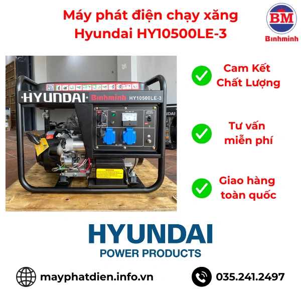 Máy Phát điện Chạy Xăng Hyundai Hy10500le 3 8kva