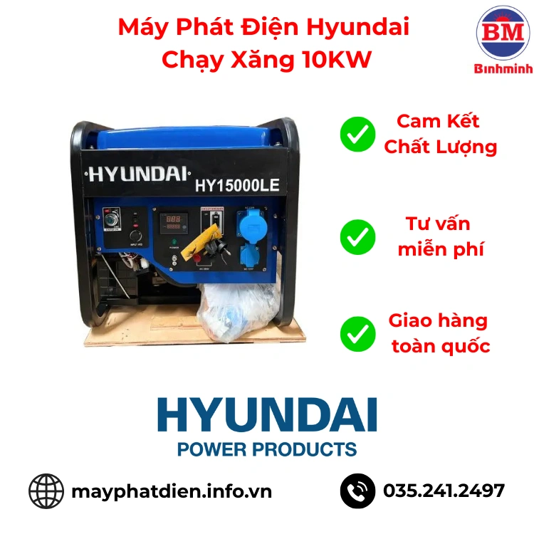Máy Phát Điện Hyundai Hy15000le Chạy Xăng 10kw
